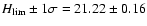 $H_{\rm lim} \pm 1
\sigma = 21.22 \pm 0.16$