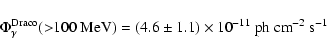 \begin{displaymath}\Phi^{\rm Draco}_{\gamma} ({>} 100 {\rm ~MeV}) = (4.6 \pm 1.1) \times 10^{-11} \
{\rm ph} {\rm ~cm}^{-2} {\rm ~s}^{-1}
\end{displaymath}