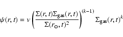 \begin{displaymath}\psi(r,t)=\nu\left(\frac{\Sigma(r,t) \Sigma_{\rm gas}(r,t)}{\Sigma(r_{\odot},t)^{2}}\right)^{(k-1)}\Sigma_{\rm gas}(r,t)^{k}
\end{displaymath}
