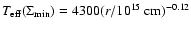 $T_{\rm eff}(\Sigma_{\rm
min}) = 4300 (r/10^{15}~\rm cm)^{-0.12}$