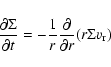 \begin{displaymath}{\partial \Sigma \over \partial t} = - {1 \over r} {\partial \over
\partial r} (r \Sigma v_{\rm r})
\end{displaymath}