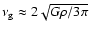 $\nu_{\rm g} \approx 2 \sqrt{G \rho / 3\pi}$