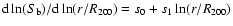 ${\rm d} \ln (S_{\rm b}) / {\rm d} \ln (r/R_{200}) = s_0 +s_1 \ln (r/R_{200})$