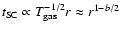 $t_{\rm SC} \propto T_{\rm gas}^{-1/2} r
\approx r^{1 - b/2}$