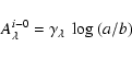 \begin{displaymath}A_{\lambda}^{i-0}={\gamma}_{\lambda} \ \log \ ({a/b})
\end{displaymath}