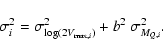\begin{displaymath}{\sigma}_i^2={\sigma}_{\log(2V_{{\rm max},i})}^2+b^2 \ {\sigma}_{M_{Q,i}}^2 .
\end{displaymath}