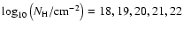 ${\rm log}_{10} \left ( N_{\rm H}/{\rm cm^{-2}} \right ) = 18,19,20, 21,22$