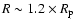 $R \sim 1.2 \times
R_{\rm p}$