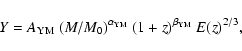 \begin{displaymath}Y=A_{\rm YM}~(M/M_0)^{\alpha_{\rm YM}}~(1+z)^{\beta_{\rm YM}}~E(z)^{2/3},
\end{displaymath}