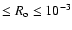 $\leq R_{\rm o}\leq 10^{-3}$