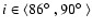 $i \in \langle 86\hbox{$^\circ$ }, 90\hbox{$^\circ$ }\rangle$