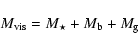 \begin{displaymath}M_{\rm vis}=M_\star + M_{\rm b} + M_{\rm g}\end{displaymath}