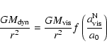 \begin{displaymath}{{GM_{\rm dyn}}\over{r^2}} = {{GM_{\rm vis}}\over{r^2}}f\left({{a_{\rm vis}^{\rm N}}\over{a_0}}\right)\end{displaymath}