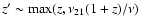 $z'\sim \max(z, \nu_{21}(1+z)/\nu)$