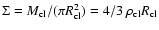 $\Sigma=M_{\rm cl}/(\pi R_{\rm cl}^2)=4/3~\rho_{\rm cl} R_{\rm cl}$