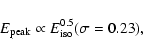 \begin{displaymath}E_{\rm peak}\propto E_{\rm iso}^{0.5} (\sigma=0.23),
\end{displaymath}