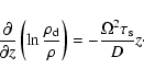 \begin{displaymath}\frac{\partial}{\partial z} \left( \ln
\frac{\rho_{\rm d}}{\rho}\right)=-\frac{\Omega^2\tau_{\rm s}}{D} z\cdot
\end{displaymath}