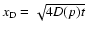 $x_{\rm D}=\sqrt{4 D(p) t}$