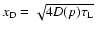 $x_{\rm D}=\sqrt{4 D(p)\tau_{\rm L}}$