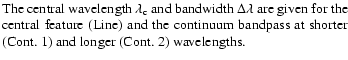 $\textstyle \parbox{8.7cm}{The central wavelength $\lambda_{\rm c}$\space and ba...
... the continuum bandpass at
shorter (Cont. 1) and longer (Cont. 2) wavelengths.}$