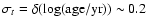 $\sigma_t = \delta(\log({\rm age/yr})) \sim 0.2$