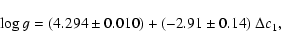 \begin{displaymath}\log g = (4.294\pm0.010)+(-2.91\pm0.14)~\Delta c_1,
\end{displaymath}