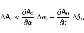 \begin{displaymath}\Delta\ensuremath{\mathsf{A}} _i \approx \frac{\partial\ensur...
...ial\ensuremath{\mathsf{A}} _0}{\partial\delta}~\Delta\delta_i,
\end{displaymath}