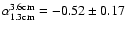 $\alpha_{1.3 \rm cm}^{3.6 \rm cm} = -0.52 \pm 0.17$