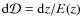 ${\rm d}\mathcal{D}={\rm d}z/E(z)$