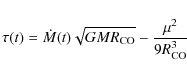 \begin{displaymath}
\tau (t) =\dot{M}(t)\sqrt{GMR_{\rm CO}}-\frac{\mu^{2}}{9R^{3}_{\rm CO}}
\end{displaymath}