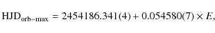 \begin{displaymath}{\rm HJD}_{\rm orb-max} = 2454186.341(4)+0.054580(7) \times E,
\end{displaymath}