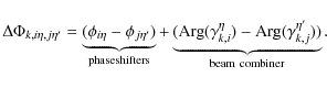 \begin{displaymath}\Delta\Phi_{k,i\eta,j\eta'}=\underbrace{(\phi_{i\eta}-\phi_{j...
...eta})-{\rm Arg}(\gamma_{k,j}^{\eta'}))}_{{\rm beam~combiner}}.
\end{displaymath}
