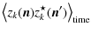 $\displaystyle \left\langle z_{k}(\vec{n})z_{k}^{\star}(\vec{n}^{\prime})\right\rangle_{{\rm time}}$