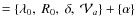 $=\{\lambda_0,~ R_0, ~ \delta, ~ {\cal V}_a\}+ \{\alpha \}$
