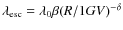 $\lambda_{\rm esc}=\lambda_0 \beta (R/1GV)^{-\delta}$