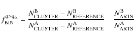 \begin{displaymath}\displaystyle
f_{\rm BIN}^{q>q_{\rm th}}=\frac{N_{\rm CLUSTER...
...\rm A} }
- \frac{N_{\rm ARTS}^{\rm B}} {N_{\rm ARTS}^{\rm A}}
\end{displaymath}