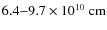 $6.4 {-} 9.7 \times 10^{10} {\rm ~ cm}$