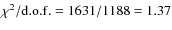 $\chi^2/{\rm d.o.f.}= 1631/1188=1.37$
