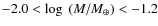 $-2.0 < \log~ (M/ M_{\oplus}) < - 1.2$