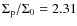 $\Sigma_{\rm p}/\Sigma_0=2.31$