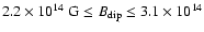 $2.2 \times 10^{14}~{\rm G}\leq B_{\rm dip}\leq3.1 \times 10^{14}$