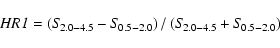 \begin{displaymath}
{\rm\it HR1} = \left({\rm\it S}_{2.0-4.5} - {\rm\it S}_{0.5-...
...t) / \left({\rm\it S}_{2.0-4.5} + {\rm\it S}_{0.5-2.0}\right)
\end{displaymath}