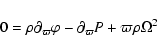 \begin{displaymath}
0 = \rho \partial_{\varpi} \varphi
- \partial_{\varpi} P
+ \varpi \rho \Omega ^2
\end{displaymath}