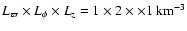 $L_{\varpi} \times L_{\phi} \times L_z = 1
\times 2 \times \times 1~ {\rm km}^{-3}$