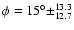 $\phi = 15^\circ \pm _{12.7}^{13.3}$