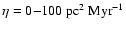 $\eta=0 {-} 100~
\mbox{pc}^2~\mbox{Myr}^{-1}$