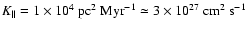 $K_\parallel = 1\times10^4~ \mbox{pc}^2~\mbox{Myr}^{-1}\simeq 3\times
10^{27}~\mbox{cm}^2 ~\mbox{s}^{-1}$