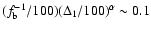 $(f_{\rm b}^{-1}/100)(\Delta_1/100)^{\alpha} \sim 0.1$