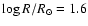 $\log R/R_{\odot} = 1.6$