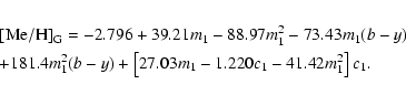 \begin{eqnarray*}& &{\rm [Me/H]}_{\rm G} = -2.796 + 39.21m_{1} - 88.97m^{2}_{1} ...
...) + \left[27.03m_{1} - 1.220c_{1} - 41.42m^{2}_{1}\right]c_{1} .
\end{eqnarray*}